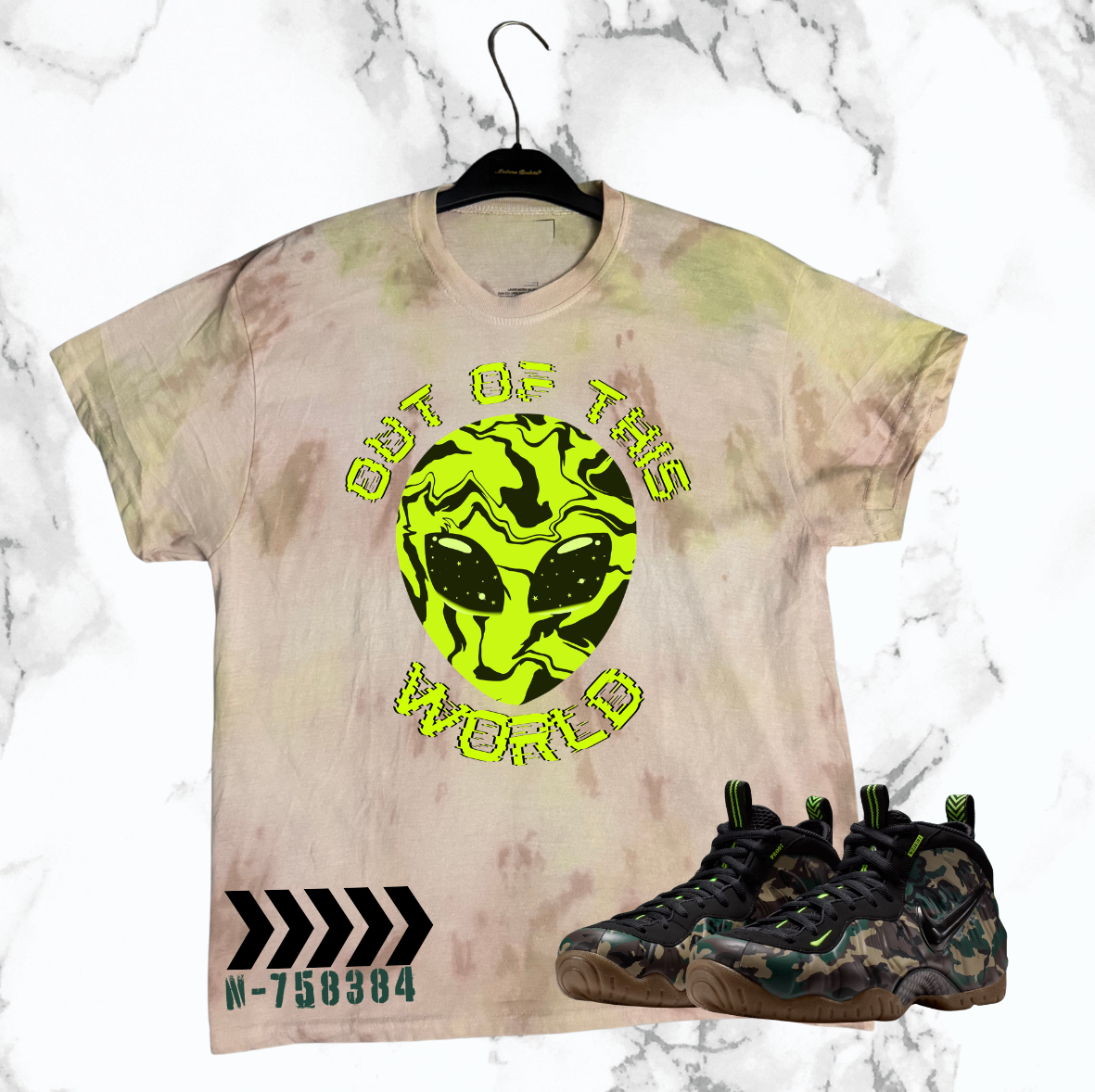 Marble Hand Dyed Camo Shirt, Matches Camo Foamposite Sneakers