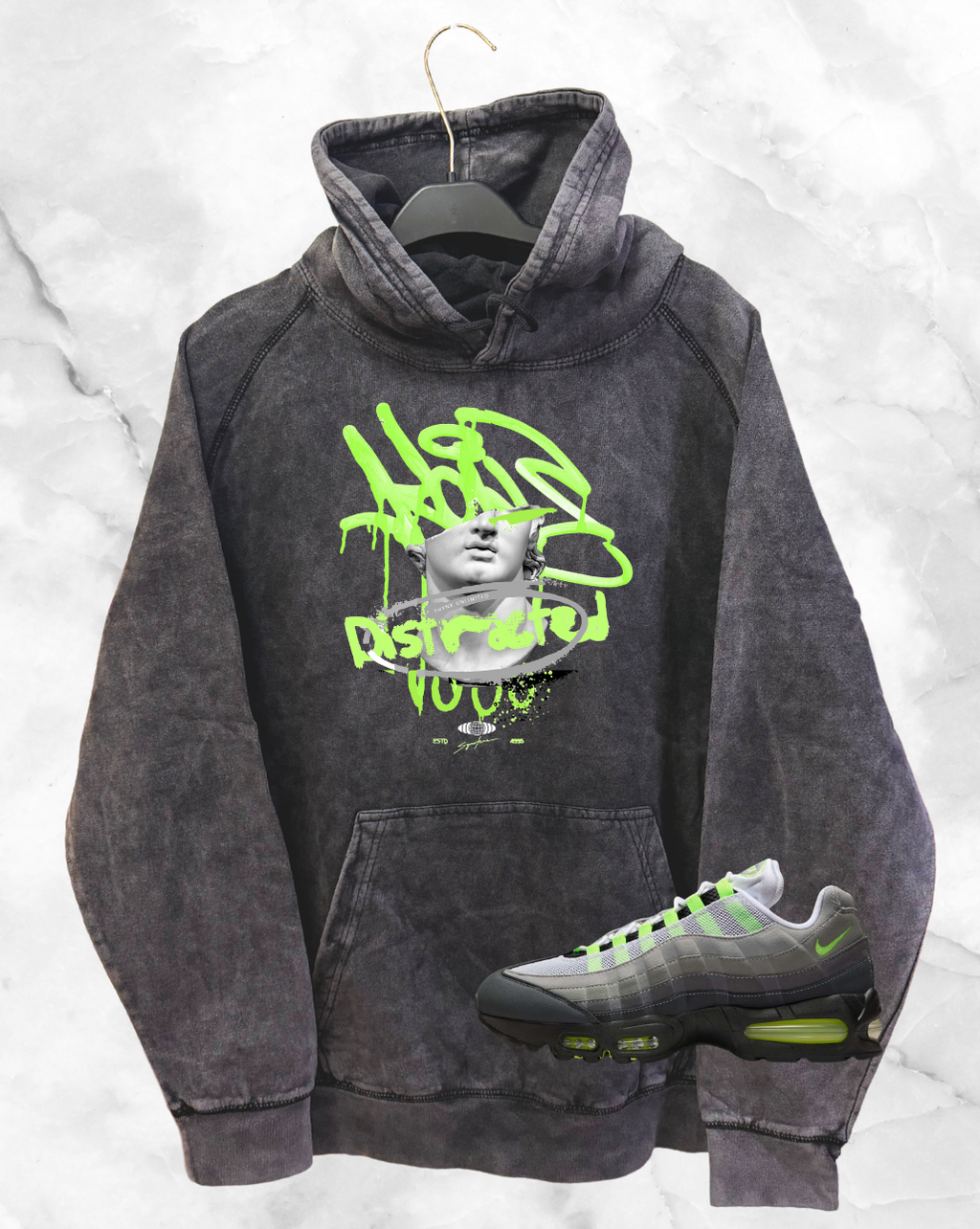 Graffiti Graphic Hoodie, Matches Air Max 95 Neon Green Sneakers