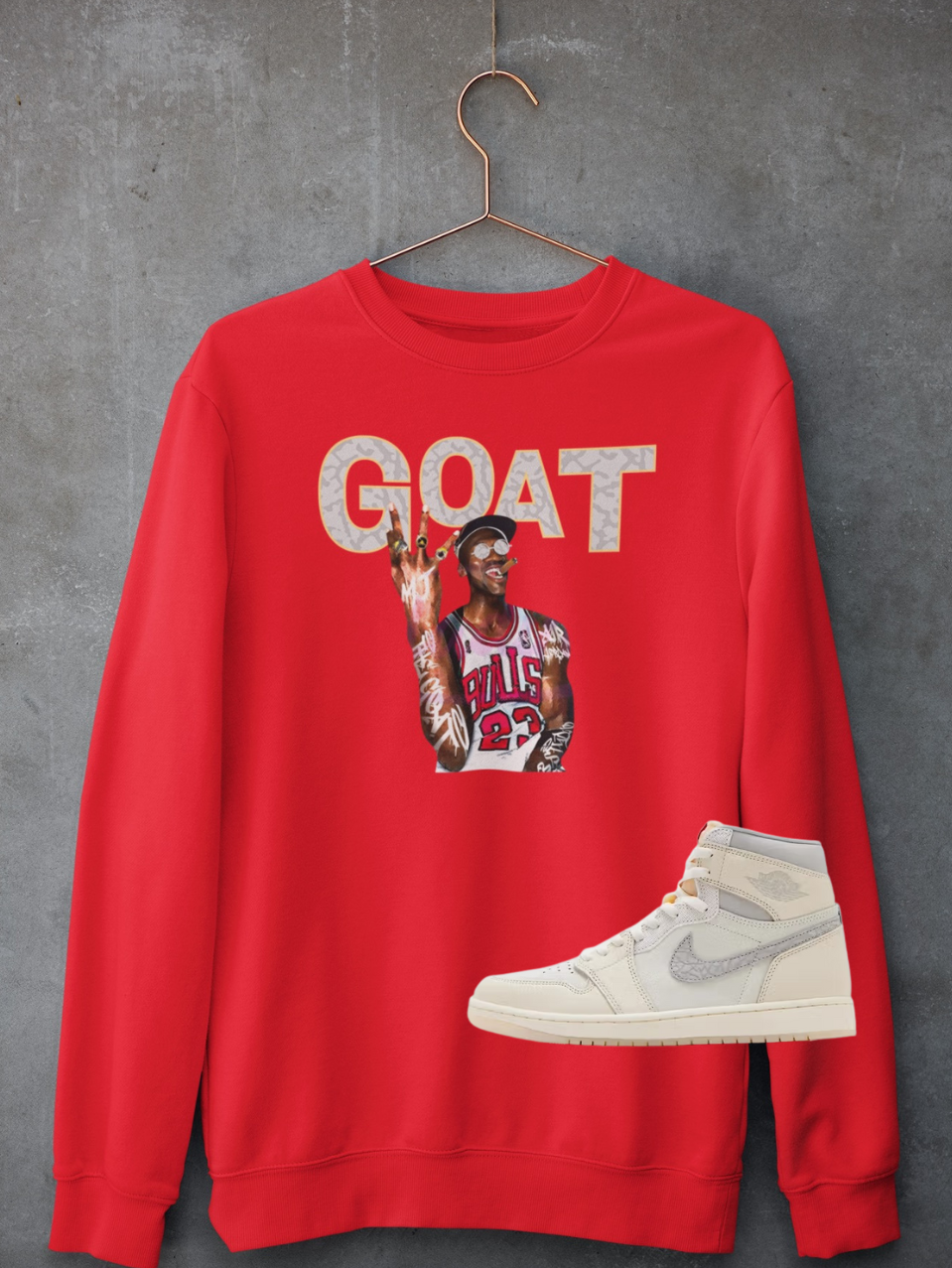 Elephant Print GOAT Hoodie, Matches Air 1's High OG Sail/University Red Sneakers