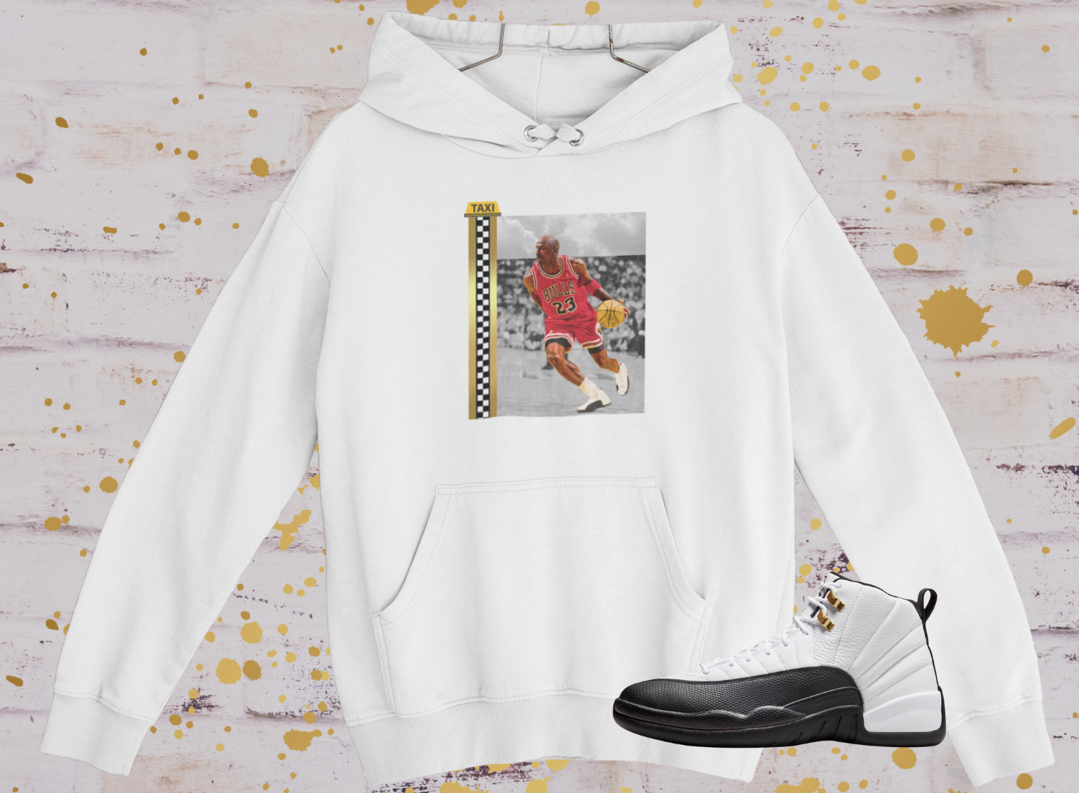 Michael Jordan Fan Art Hoodie, Matches Air 12s Taxi Sneakers, Sneaker Match Shirt, Retro Taxis Sweatshirt