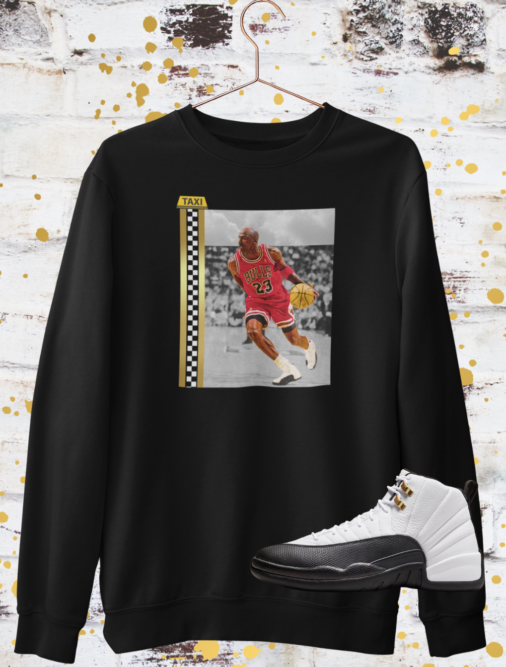 Michael Jordan Fan Art Hoodie, Matches Air 12s Taxi Sneakers, Sneaker Match Shirt, Retro Taxis Sweatshirt