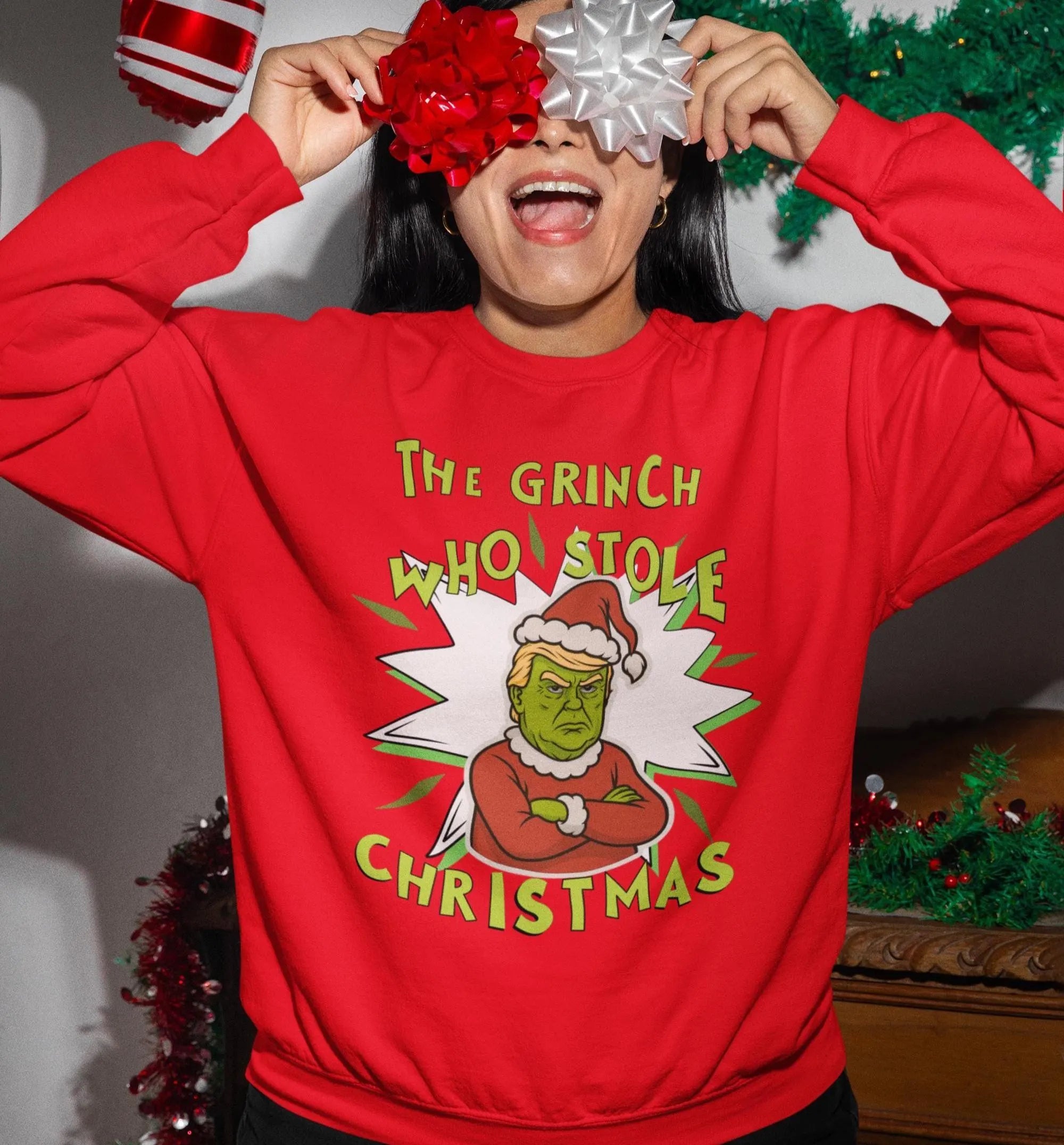 Trump Grinch Sweater, Funny Grinchmas Xmas Sweatshirt, Anti Trump Holiday Shirt, Ugly Christmas Sweater