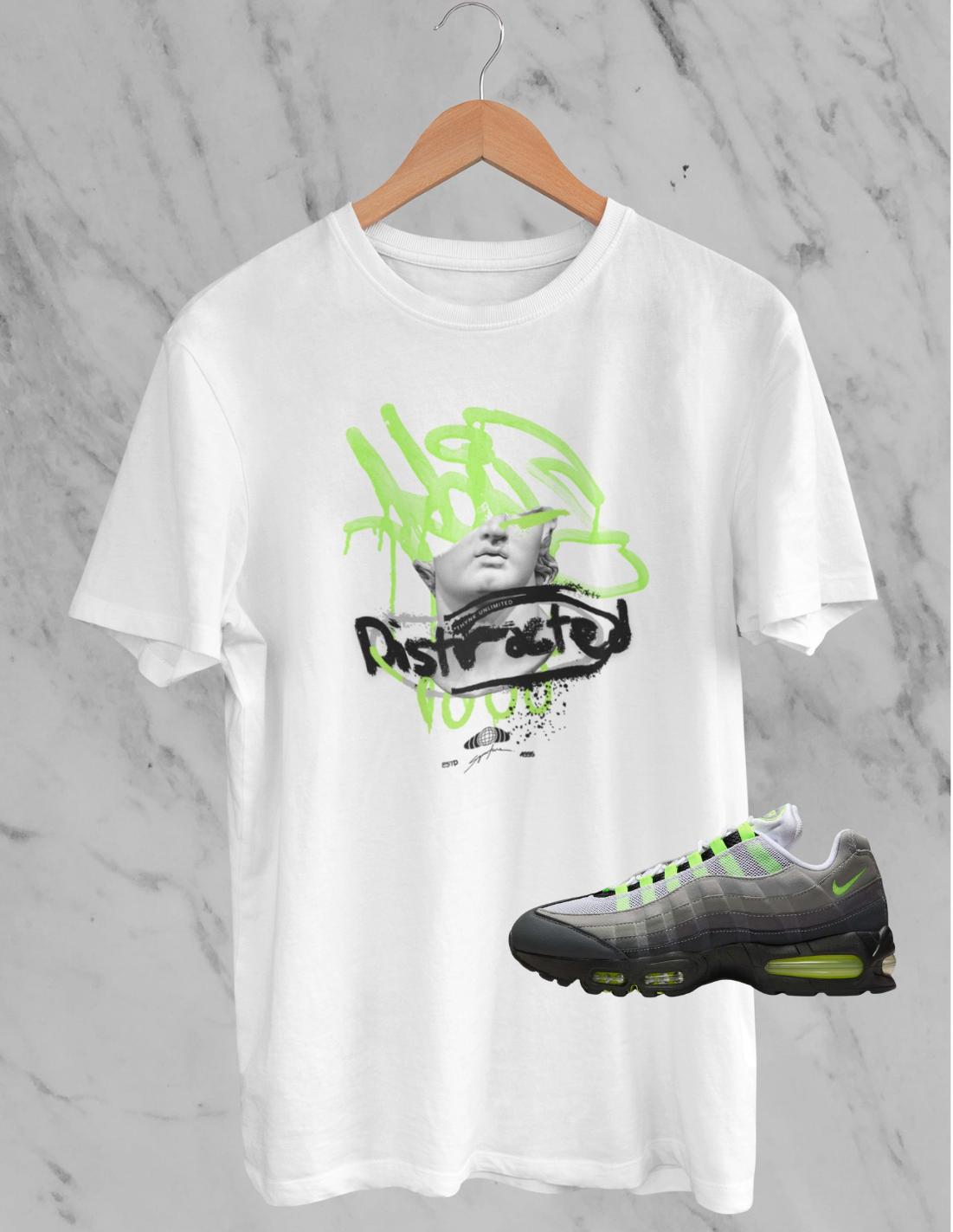 Graffiti Graphic Hoodie, Matches Air Max 95 Neon Green Sneakers