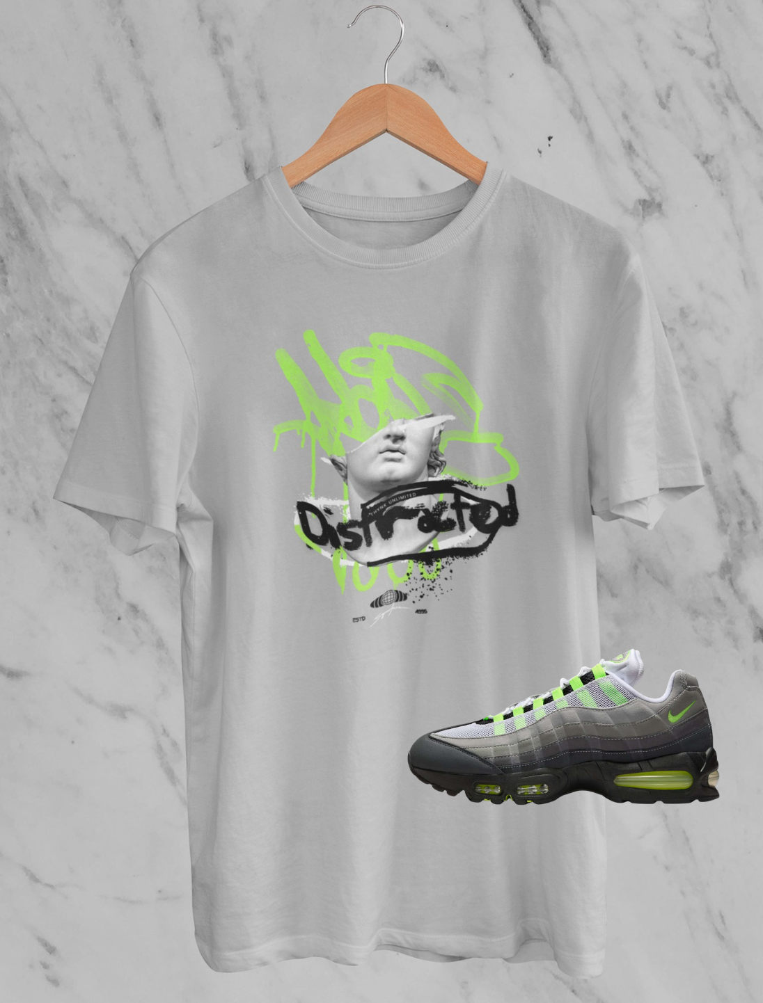 Graffiti Graphic Hoodie, Matches Air Max 95 Neon Green Sneakers