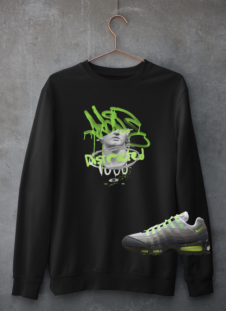 Graffiti Graphic Hoodie, Matches Air Max 95 Neon Green Sneakers