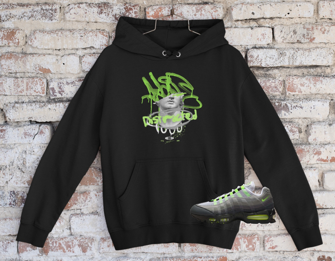 Graffiti Graphic Hoodie, Matches Air Max 95 Neon Green Sneakers