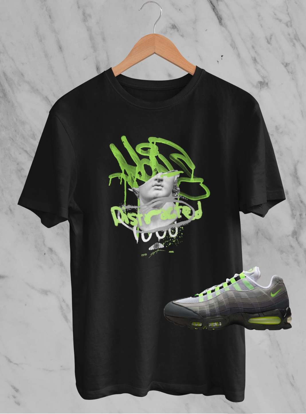 Graffiti Graphic Hoodie, Matches Air Max 95 Neon Green Sneakers