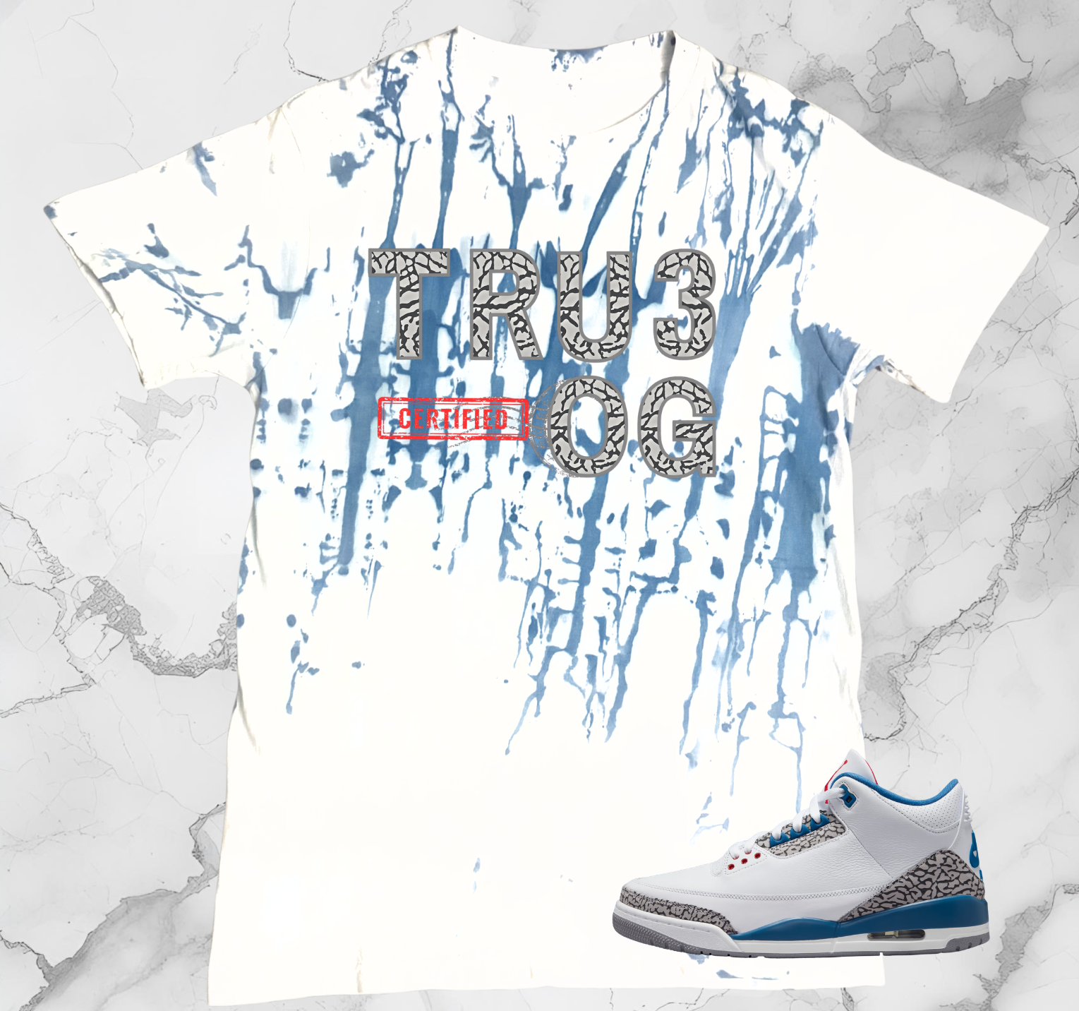 Abstract Elephant Print Shirt, Matches AJ 3 True Blue Sneakers