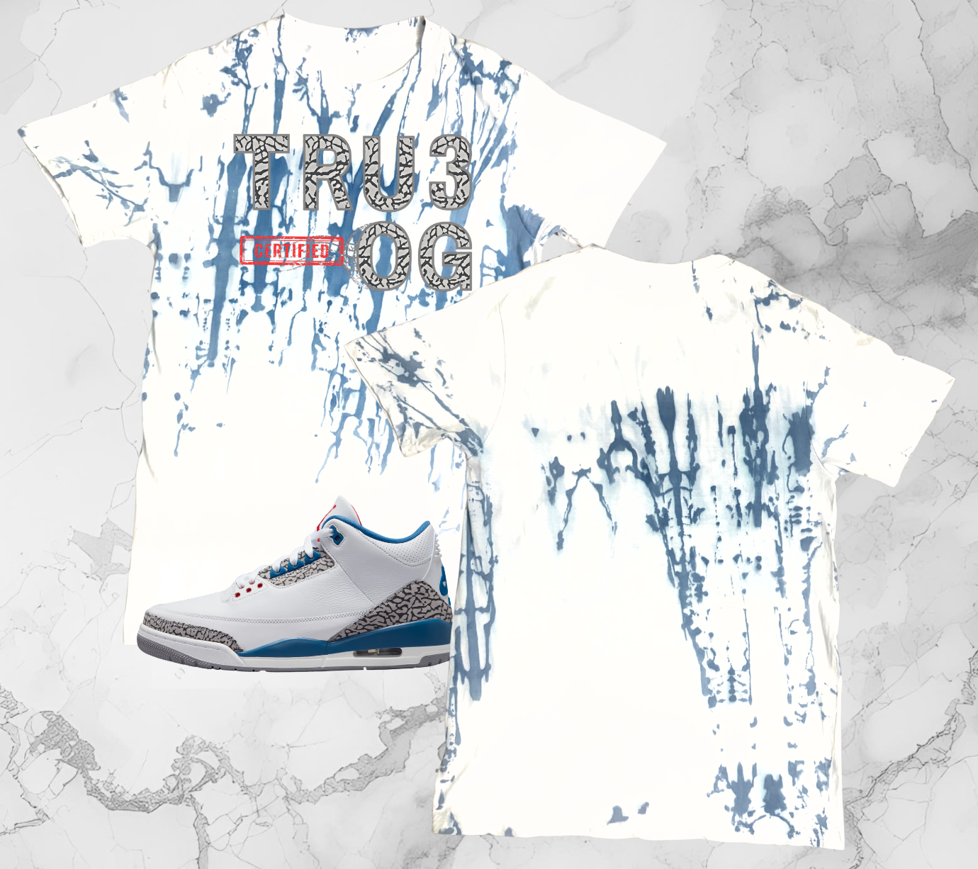 Abstract Elephant Print Shirt, Matches AJ 3 True Blue Sneakers