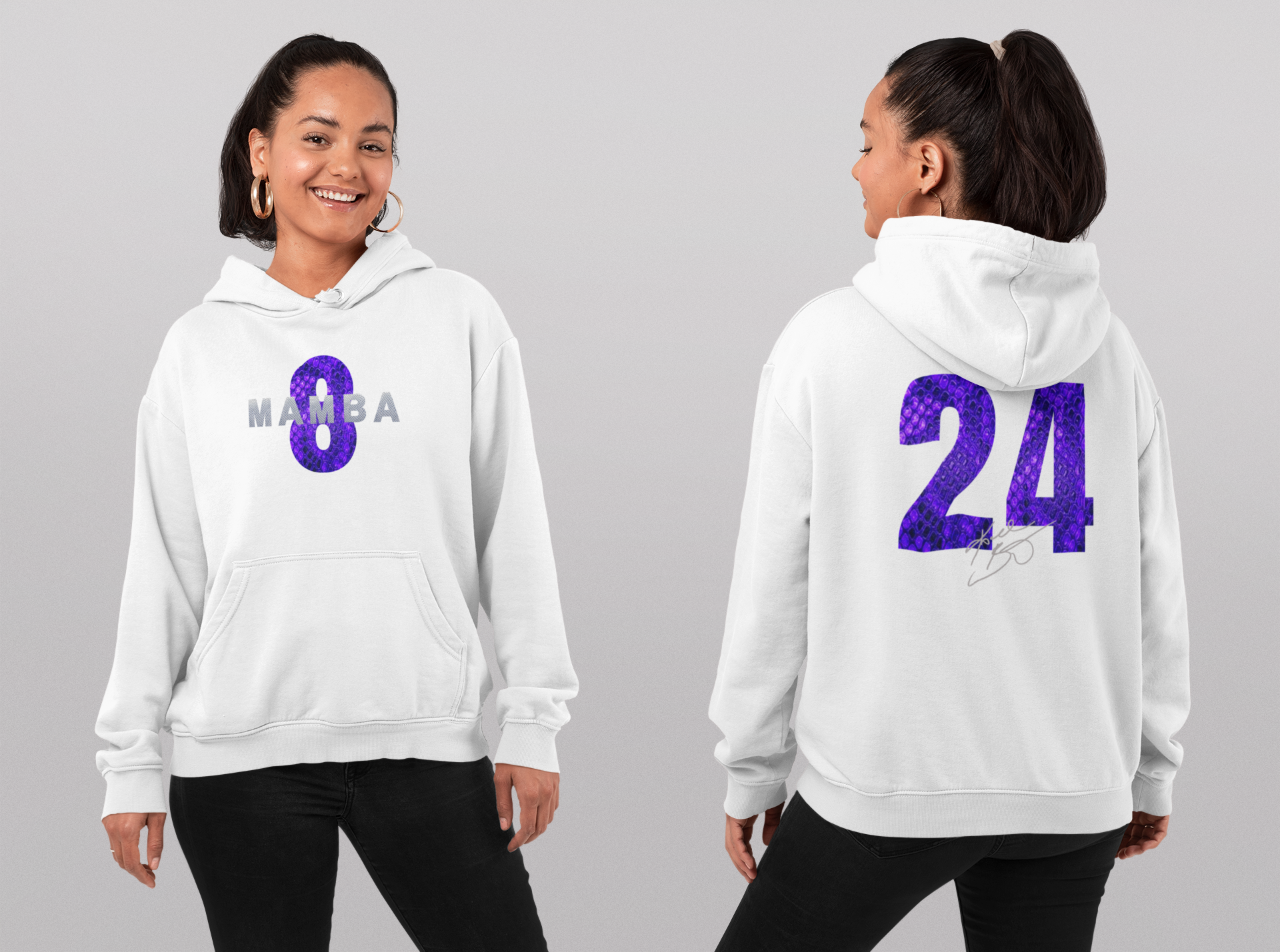 Mamba Snake Skin Graphic Hoodie, Matches Kobe AF1 Court Purple Sneakers, Kobe Bryant Fan Art Shirt, 8/24 Front & Back Number Graphic