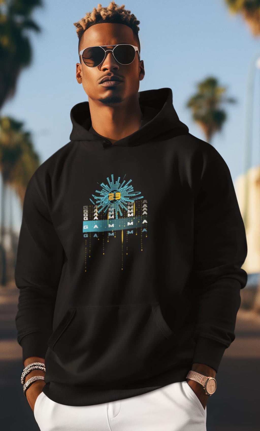 Gamma Eleven's Matrix Hoodie, Matches Retro Air 11's Gamma Sneakers, Front & Back Graphic Shirt