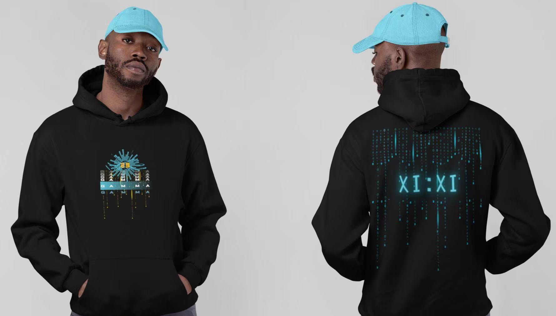 Gamma Eleven's Matrix Hoodie, Matches Retro Air 11's Gamma Sneakers, Front & Back Graphic Shirt