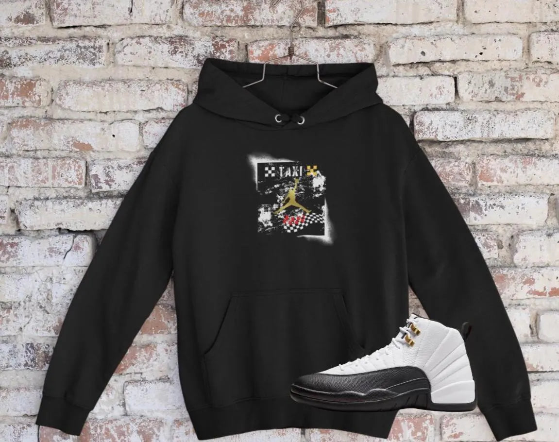 Michael Jordan Fan Art Hoodie, Matches Air 12s Taxi Sneakers, Sneaker Match Shirt, Retro Taxis Sweatshirt (Copy)