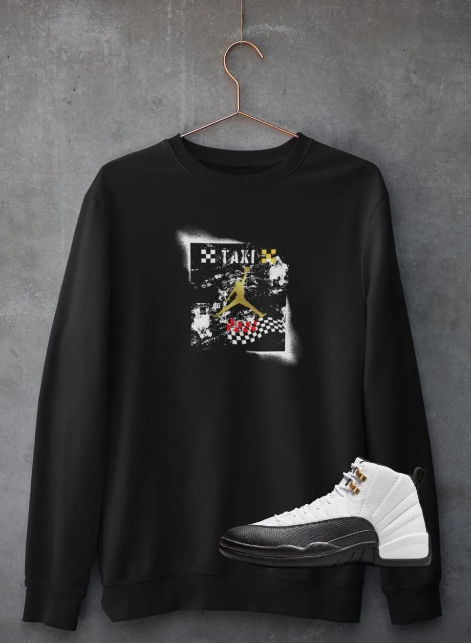 Michael Jordan Fan Art Hoodie, Matches Air 12s Taxi Sneakers, Sneaker Match Shirt, Retro Taxis Sweatshirt (Copy)