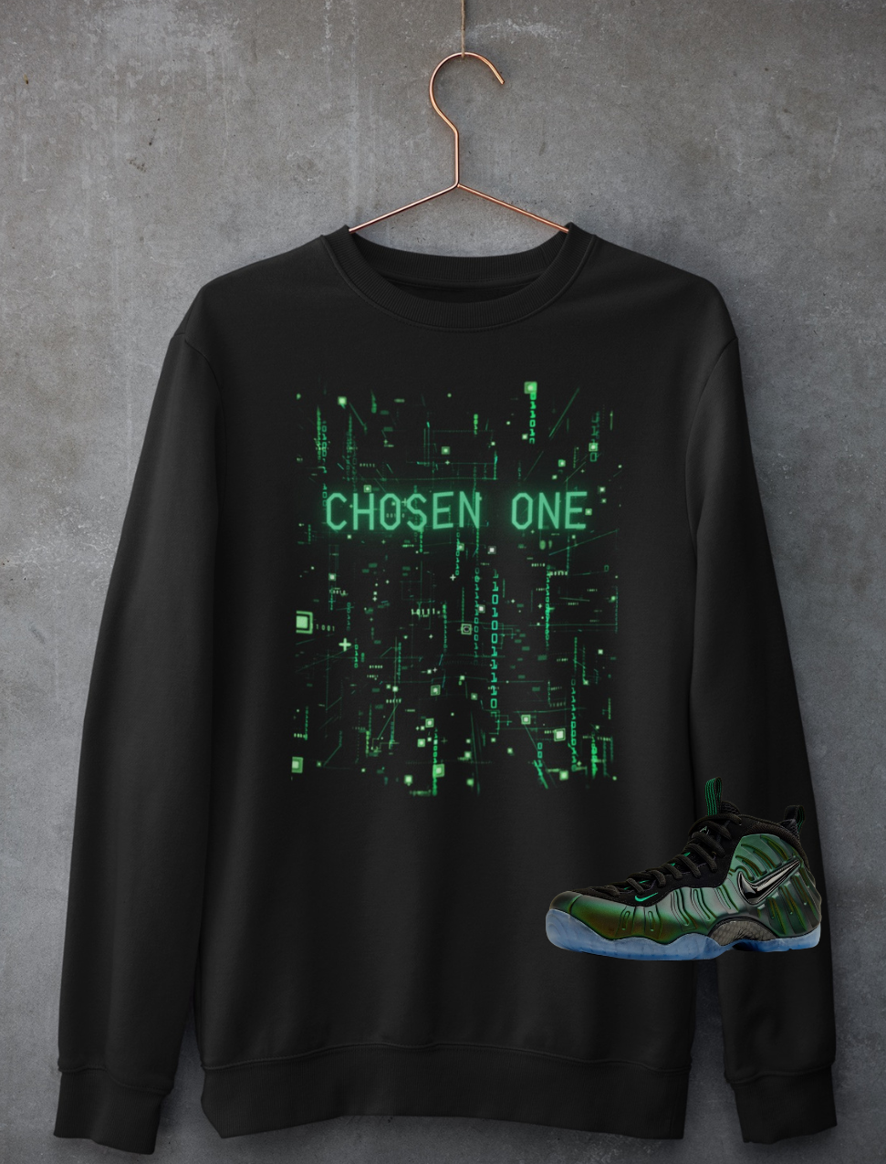 Matrix Chosen One Hoodie, Matches Pro Pine Green Foamposite Sneakers