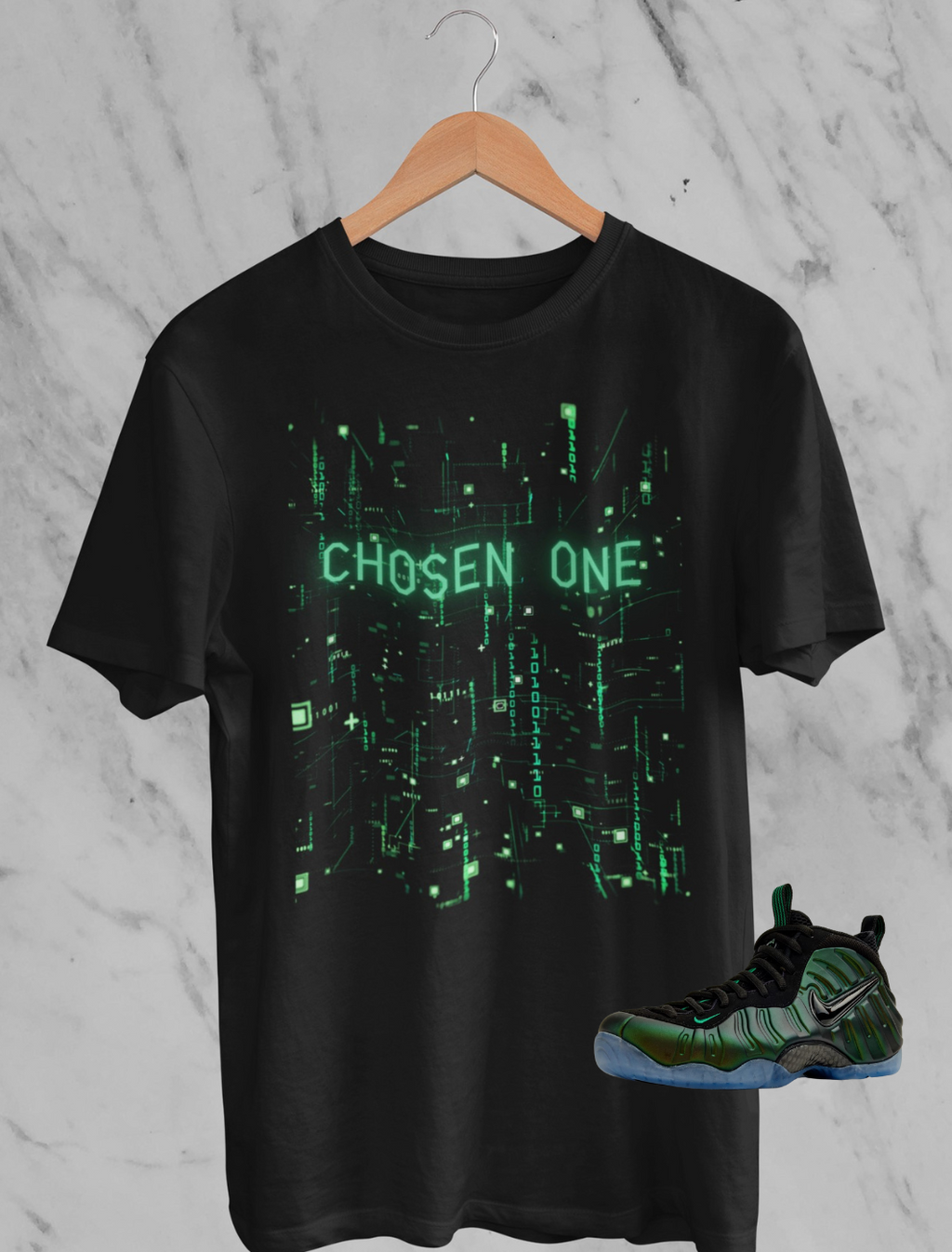 Matrix Chosen One Hoodie, Matches Pro Pine Green Foamposite Sneakers