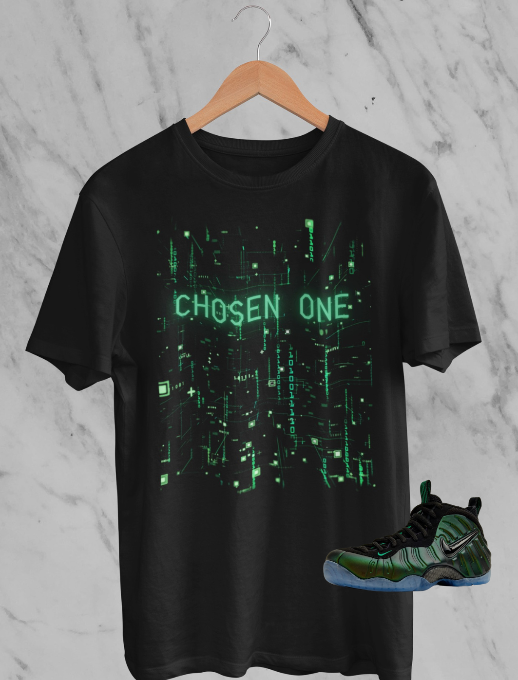 Matrix Chosen One Hoodie, Matches Pro Pine Green Foamposite Sneakers
