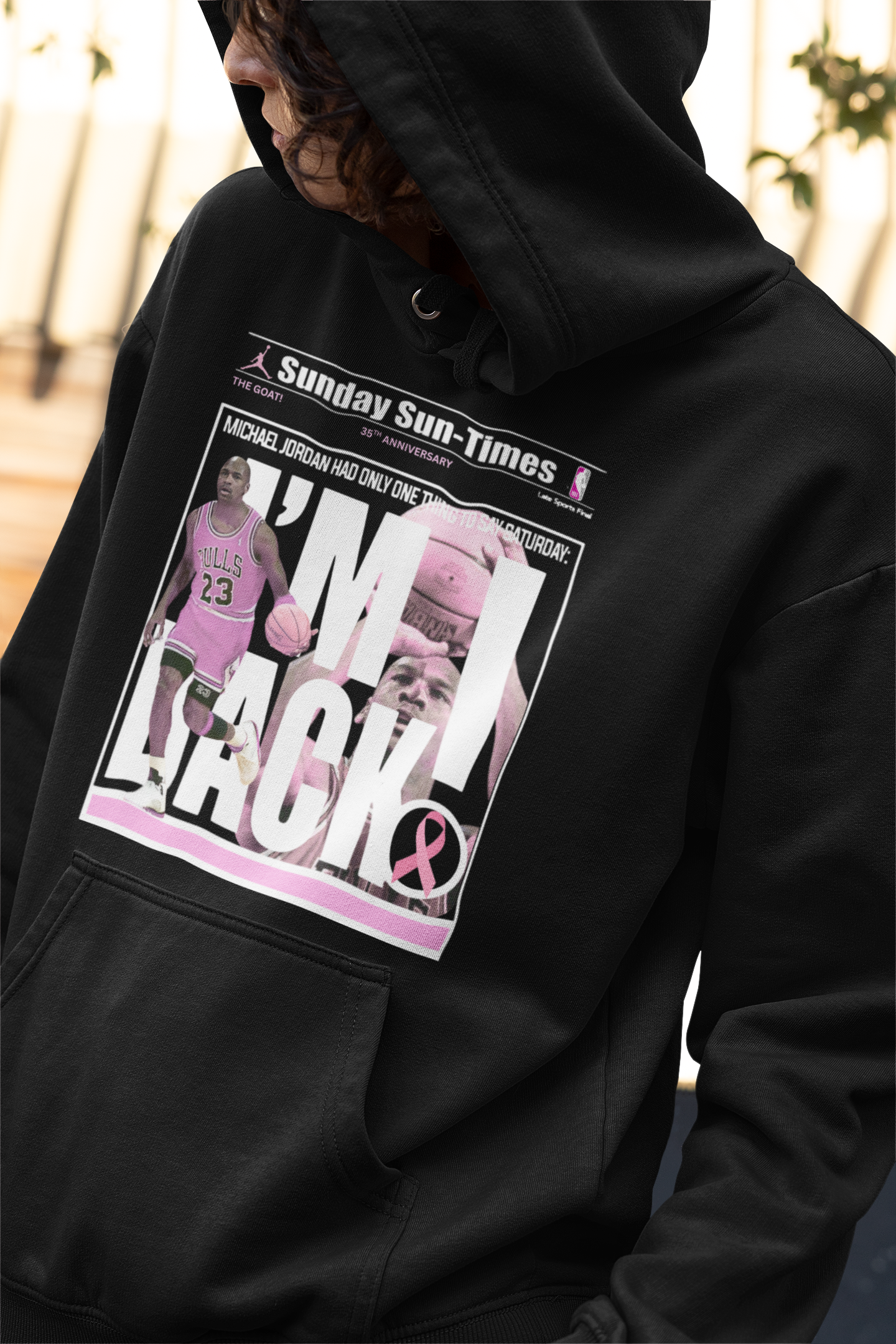 Air 5s Pink Hoodie, Matches Air 5s 35th Anniversary Sneakers, Michael Jordan Retro Newspaper Fan Art Shirt