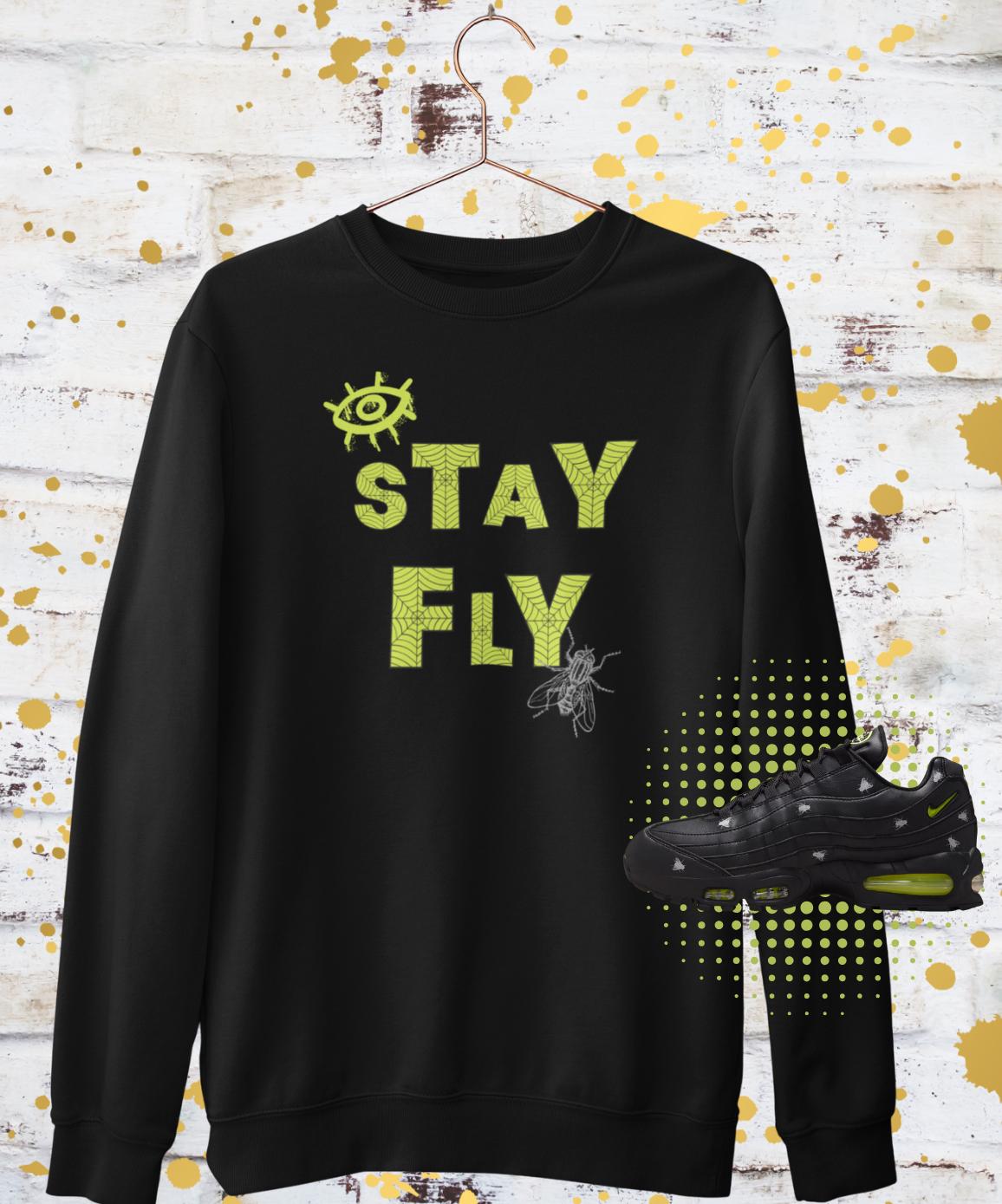 I Stay Fly Hoodie: Neon Yellow Graphic, Matches Air Max 95s Houseflies Sneakers