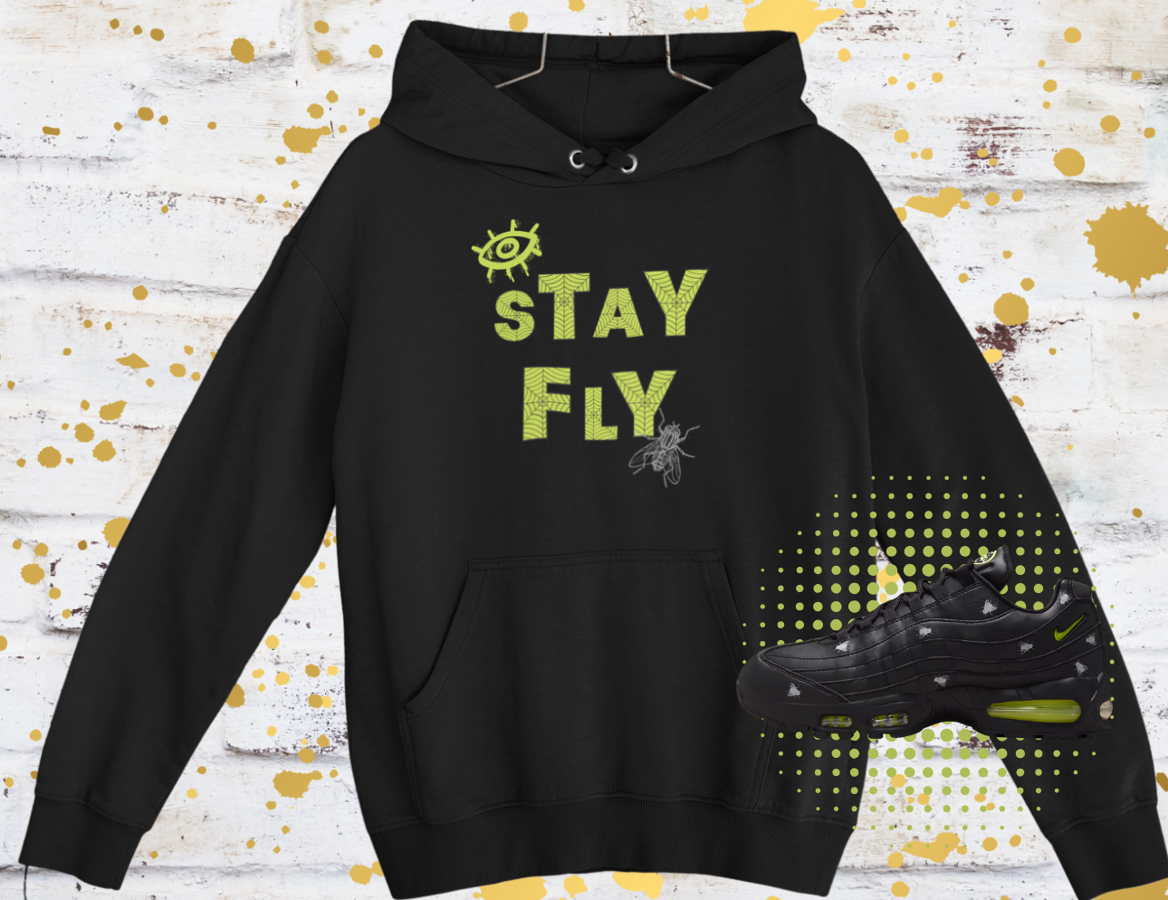 I Stay Fly Hoodie: Neon Yellow Graphic, Matches Air Max 95s Houseflies Sneakers