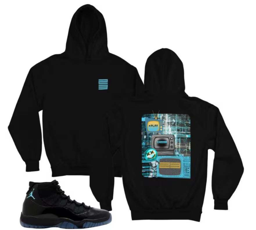 Gamma Eleven's Hoodie, Matches Retro Air 11's Gamma Sneakers, Front & Back Graphic Shirt