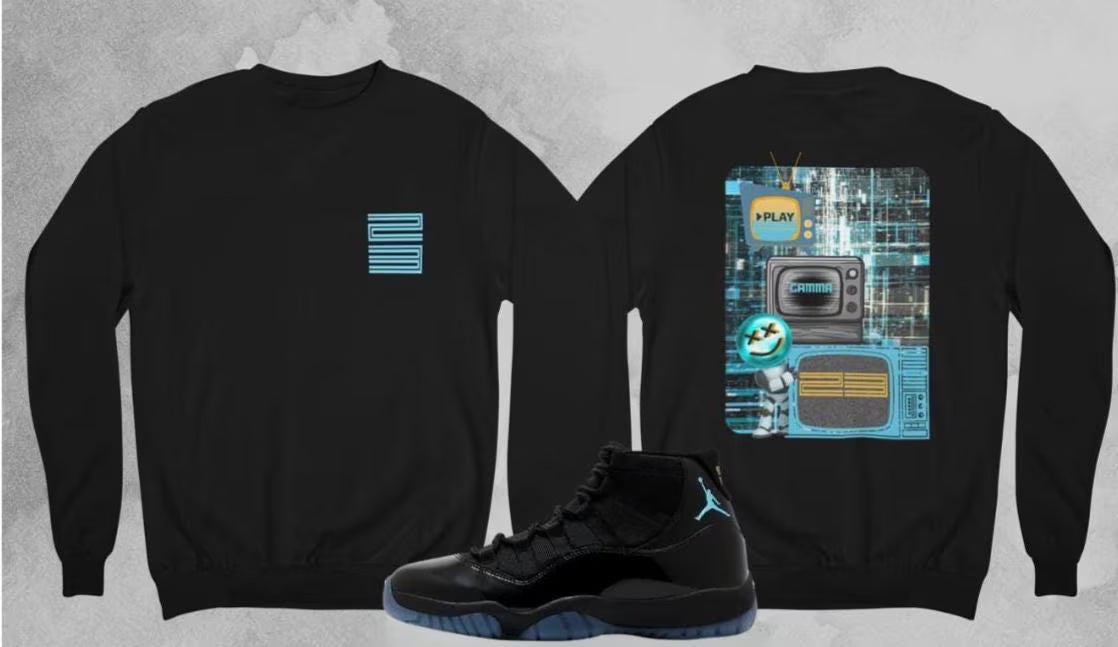 Gamma Eleven's Hoodie, Matches Retro Air 11's Gamma Sneakers, Front & Back Graphic Shirt