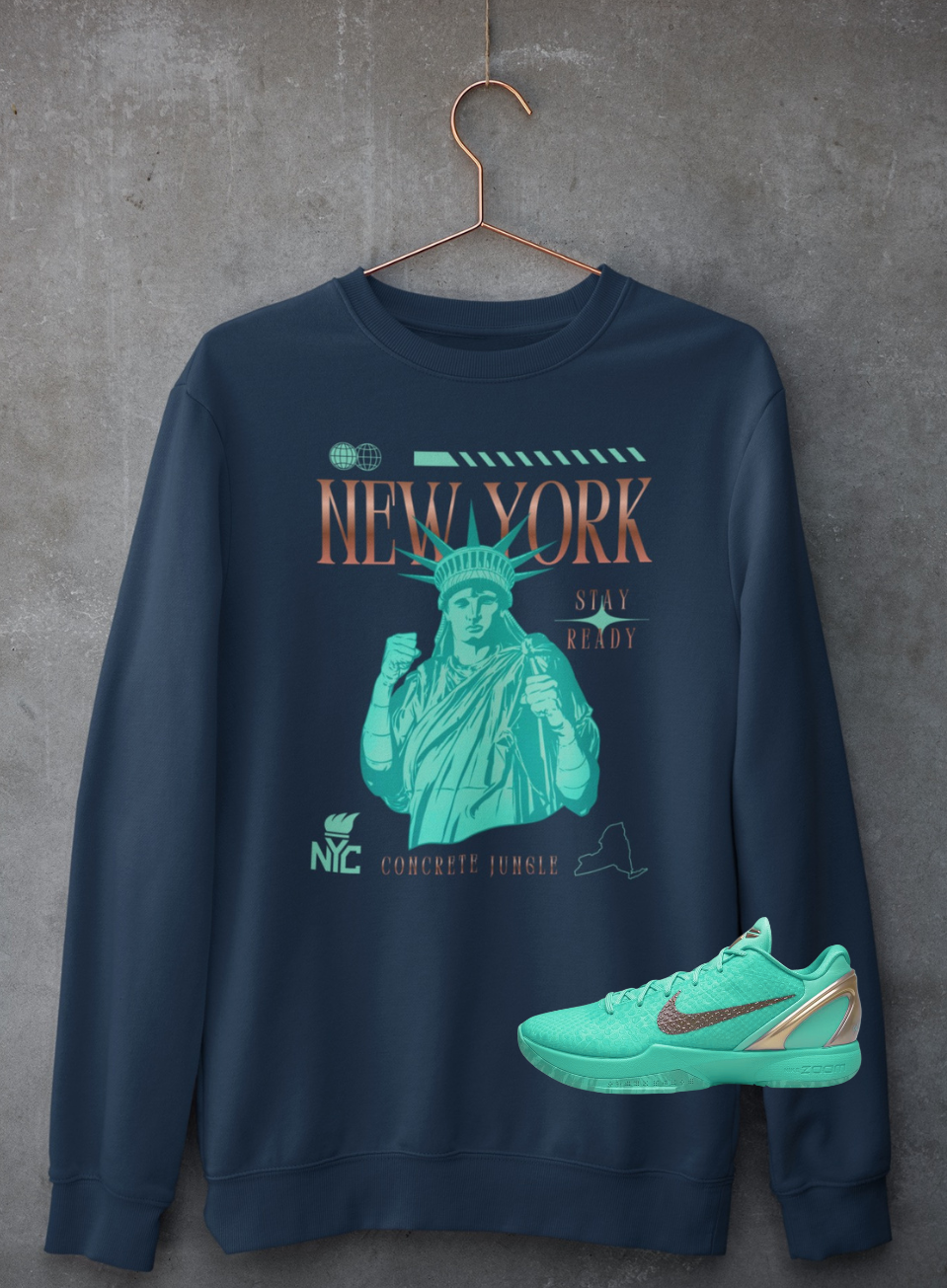 New York Hoodie, Matches Kobe 6 Protro Statue of Liberty Sneakers