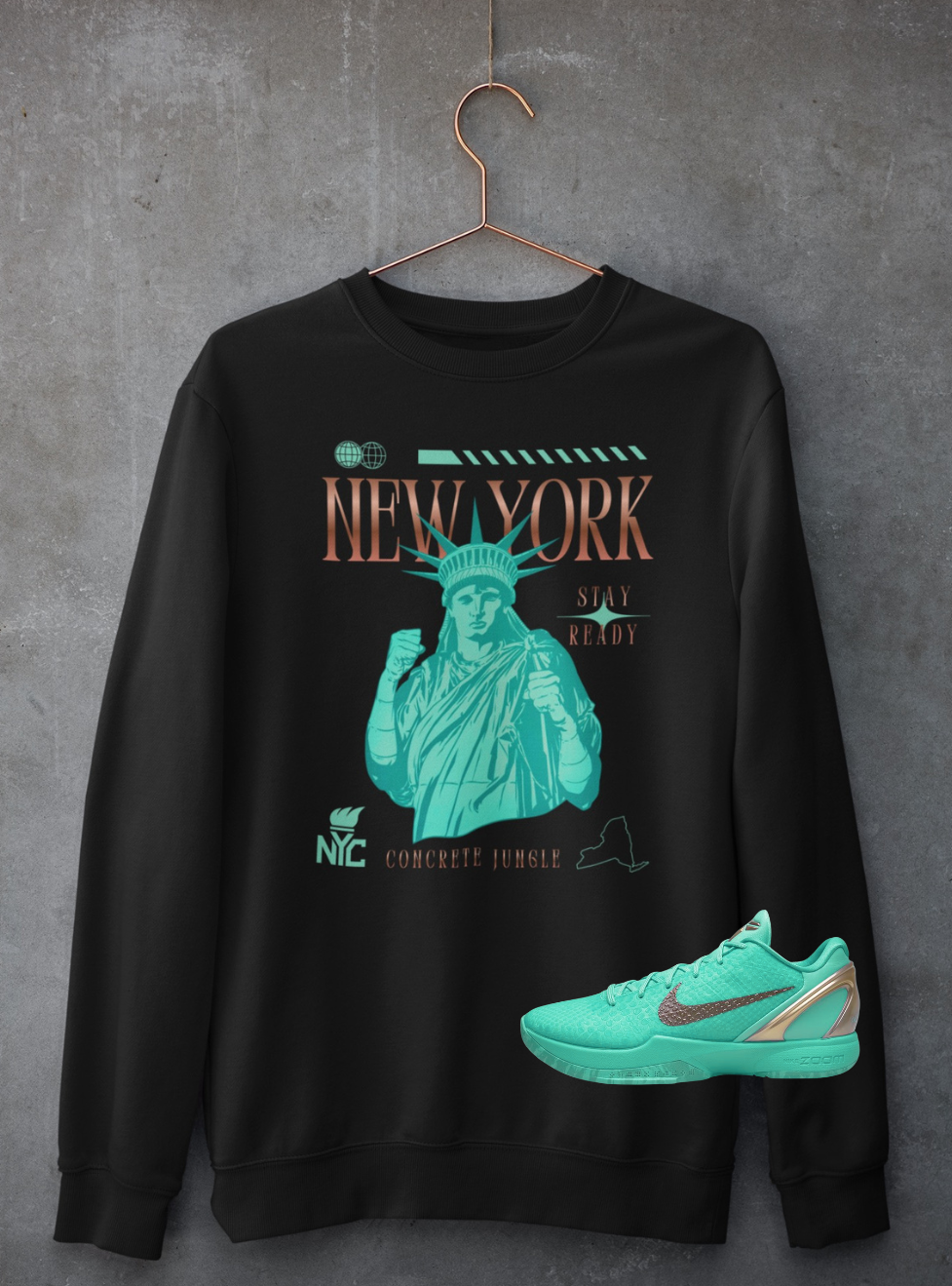 New York Hoodie, Matches Kobe 6 Protro Statue of Liberty Sneakers
