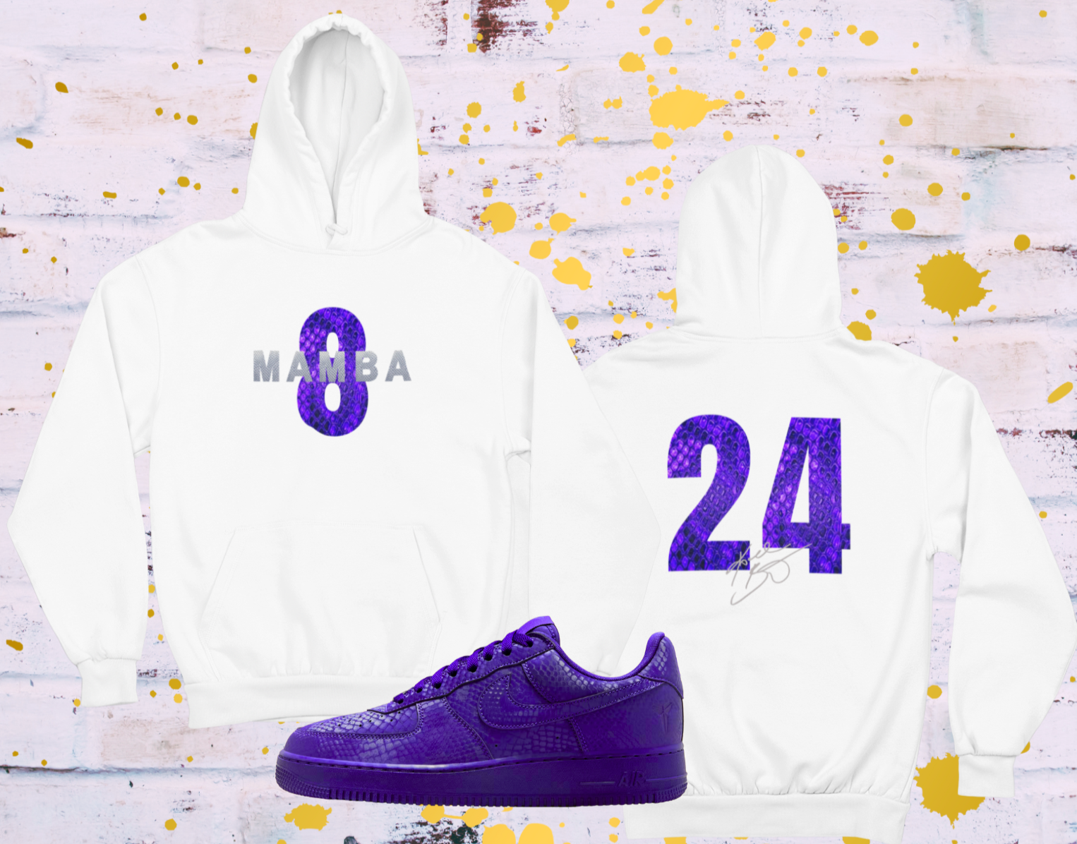 Mamba Snake Skin Graphic Hoodie, Matches Kobe AF1 Court Purple Sneakers, Kobe Bryant Fan Art Shirt, 8/24 Front & Back Number Graphic