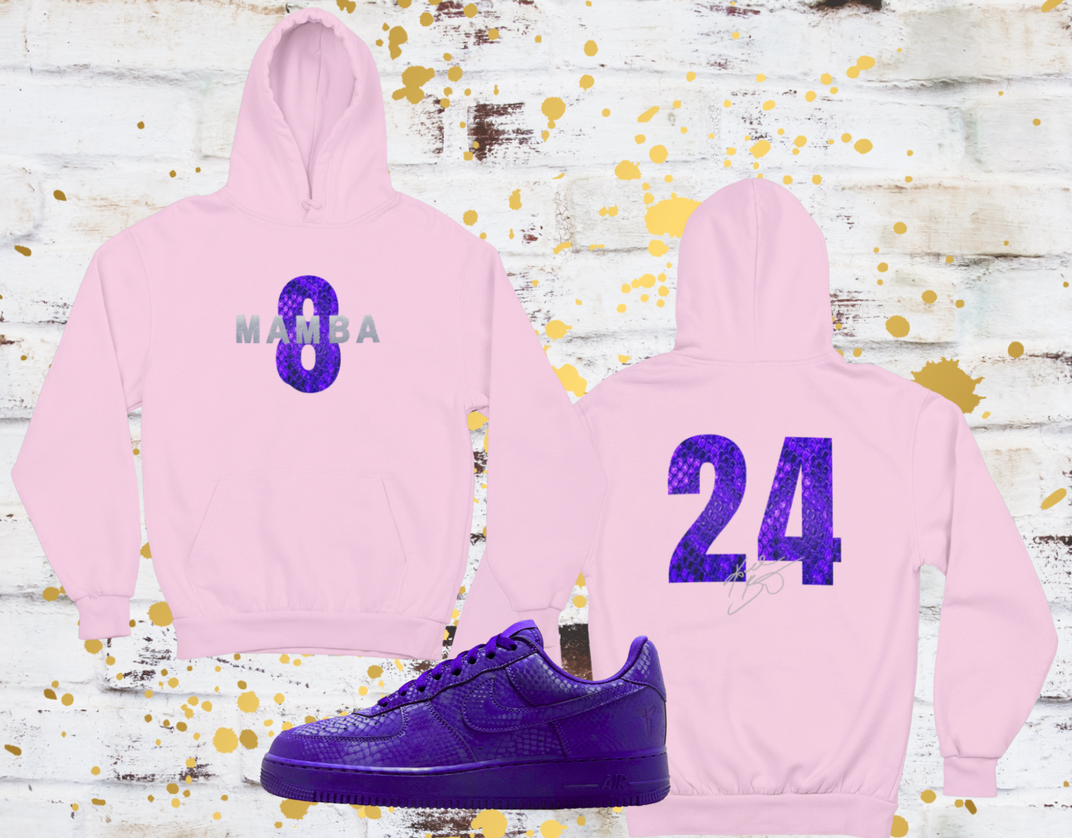 Mamba Snake Skin Graphic Hoodie, Matches Kobe AF1 Court Purple Sneakers, Kobe Bryant Fan Art Shirt, 8/24 Front & Back Number Graphic
