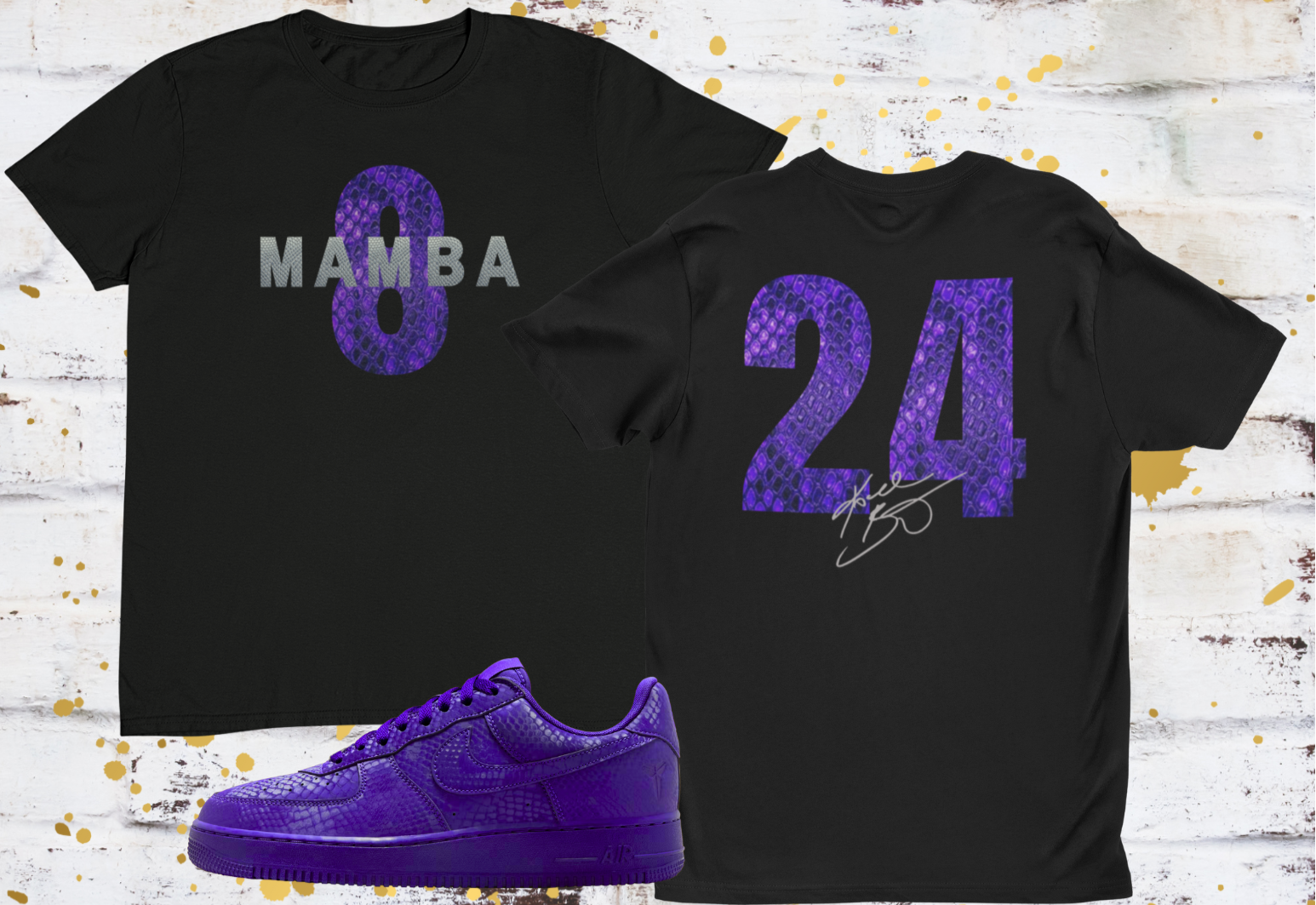 Mamba Snake Skin Graphic Hoodie, Matches Kobe AF1 Court Purple Sneakers, Kobe Bryant Fan Art Shirt, 8/24 Front & Back Number Graphic