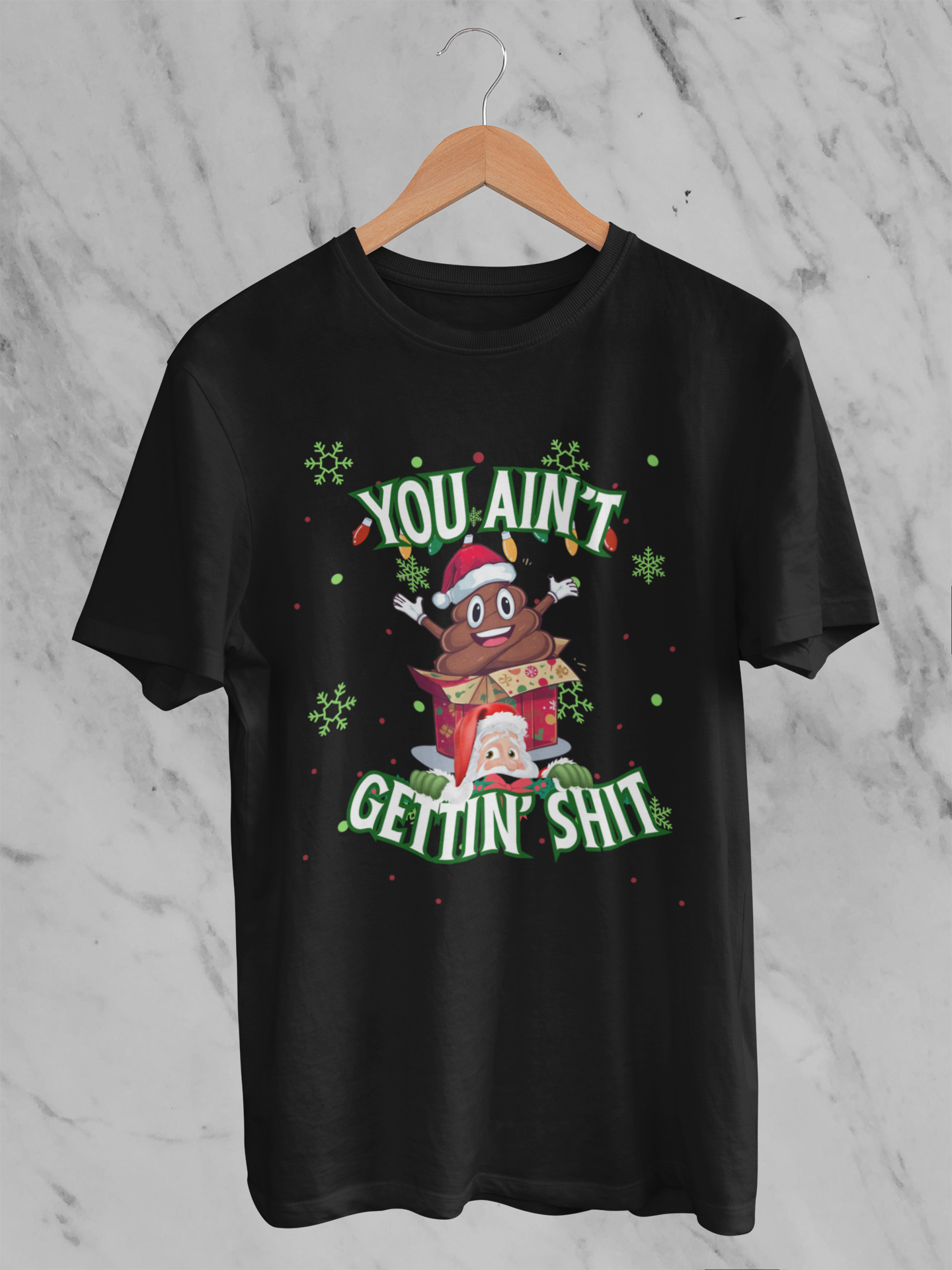 Funny Christmas Shirt, You Aint Gettin' Shit Xmas Crewneck, Emoji Poop Inspired Ugly Christmas Sweater