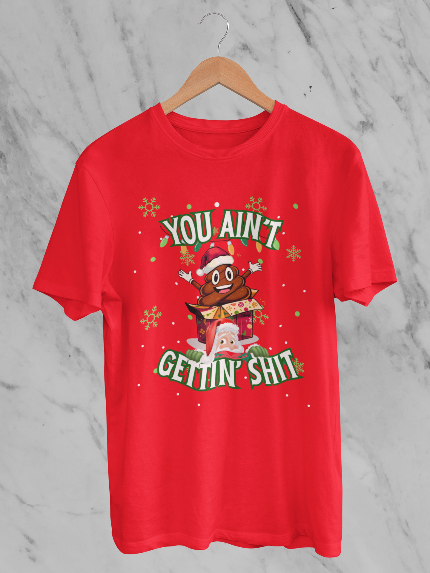 Funny Christmas Shirt, You Aint Gettin' Shit Xmas Crewneck, Emoji Poop Inspired Ugly Christmas Sweater